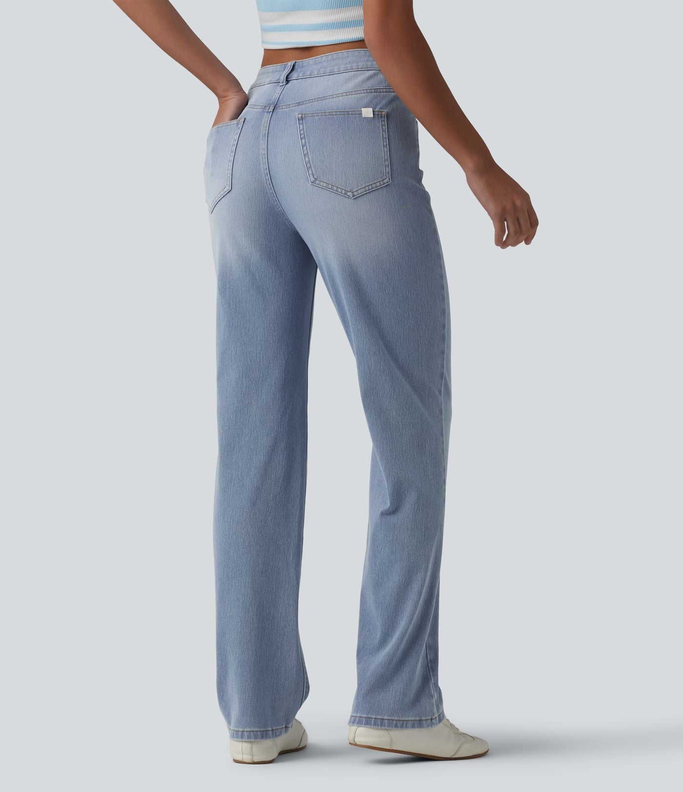 Halara Flex™ Jean droit casual asymétrique taille haute avec poches