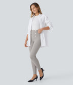 Pantalon tailleur skinny gainant taille haute à chevrons avec poches arrière zippées décoratives
