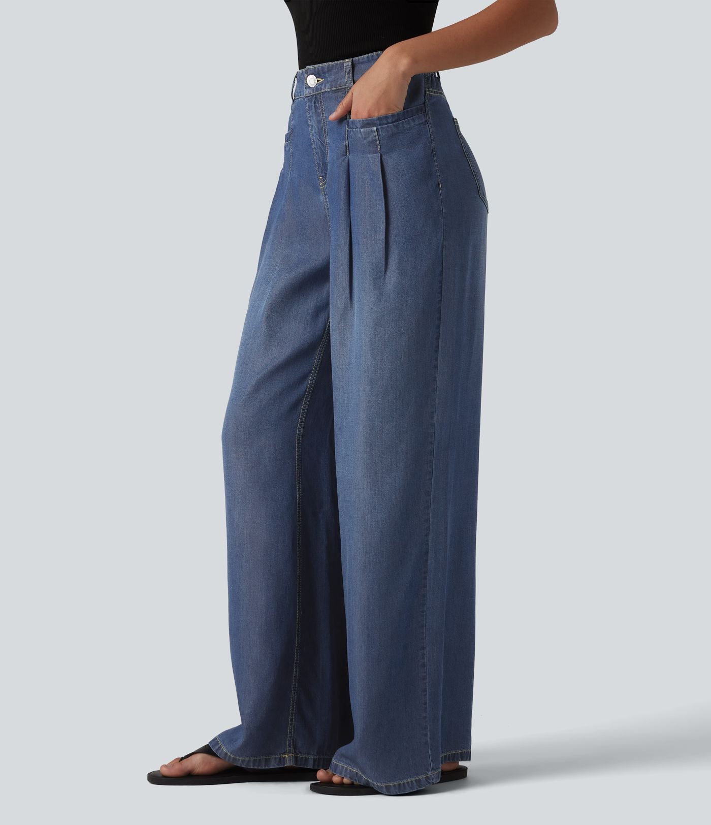 Jean large casual taille haute en lyocell avec poches