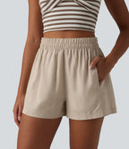 Short ample décontracté taille haute en lyocell et lin mélangés, avec poches
