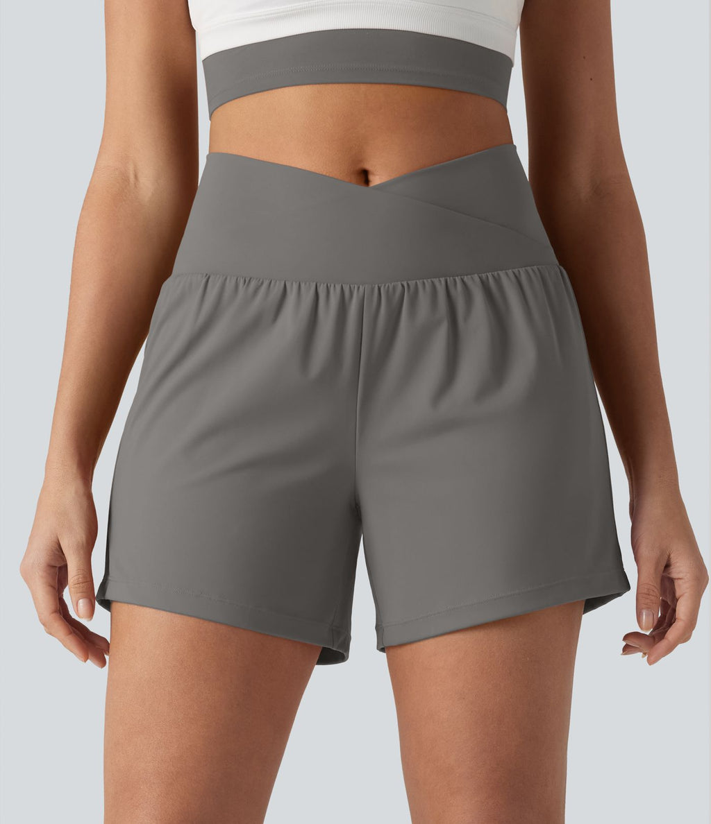 Short de yoga SoftlyZero™ Airy croisé taille haute 2-en-1 effet frais InstantCool 12,5 cm avec poches