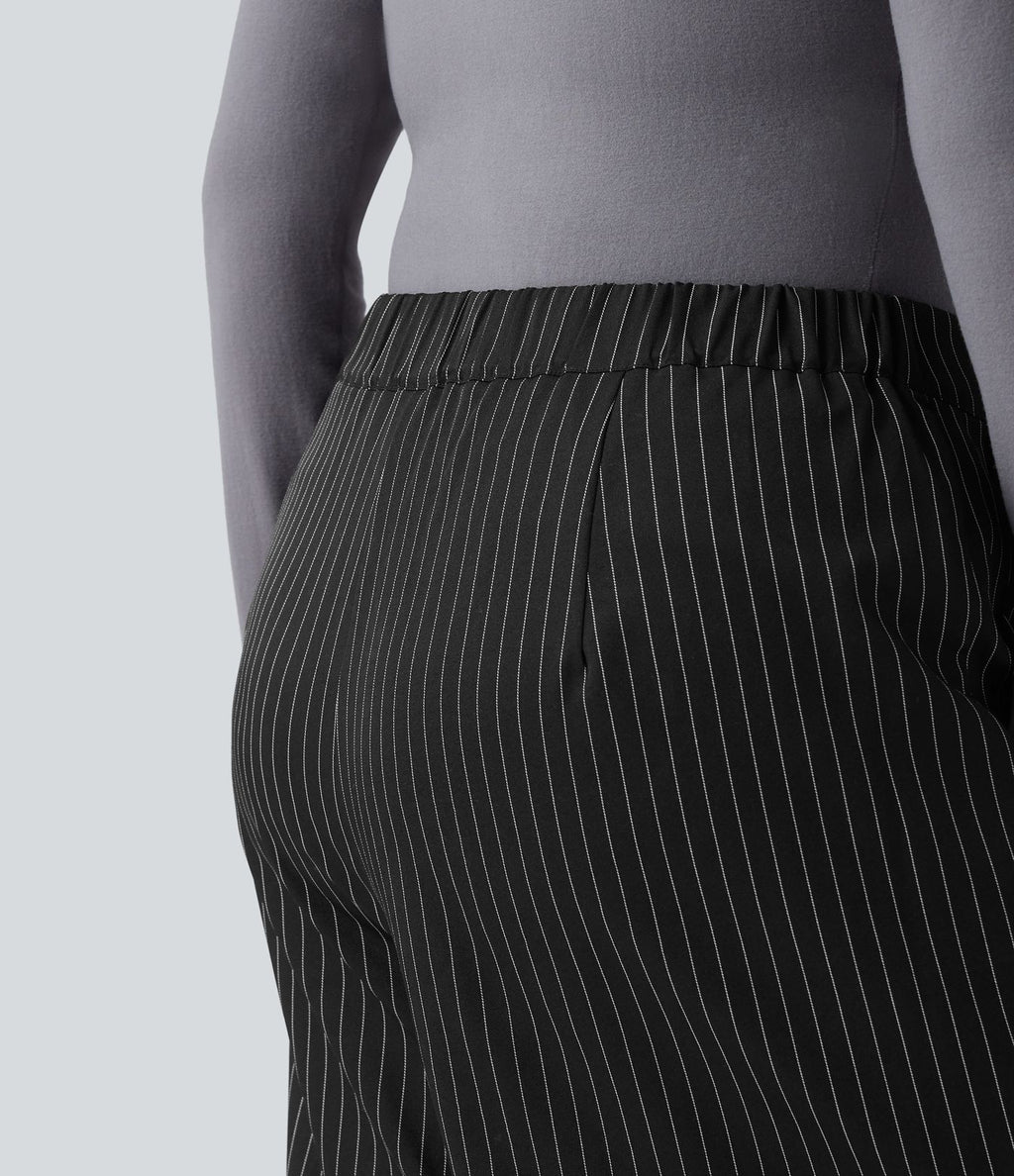 Pantalon tailleur large grande taille taille haute à rayures avec poches