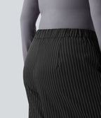 Pantalon tailleur large grande taille taille haute à rayures avec poches