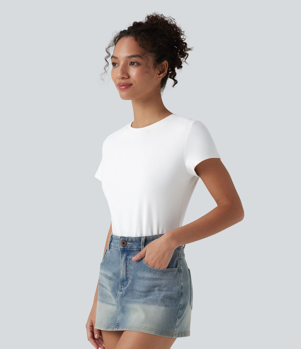 T-shirt baby tee décontracté col rond près du corps - Longueur plus longue