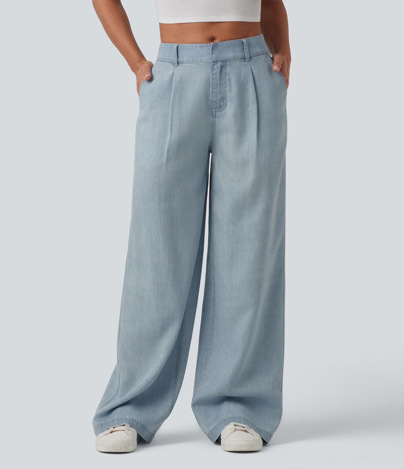 Jean large décontracté taille mi-haute en lyocell drapé avec poches