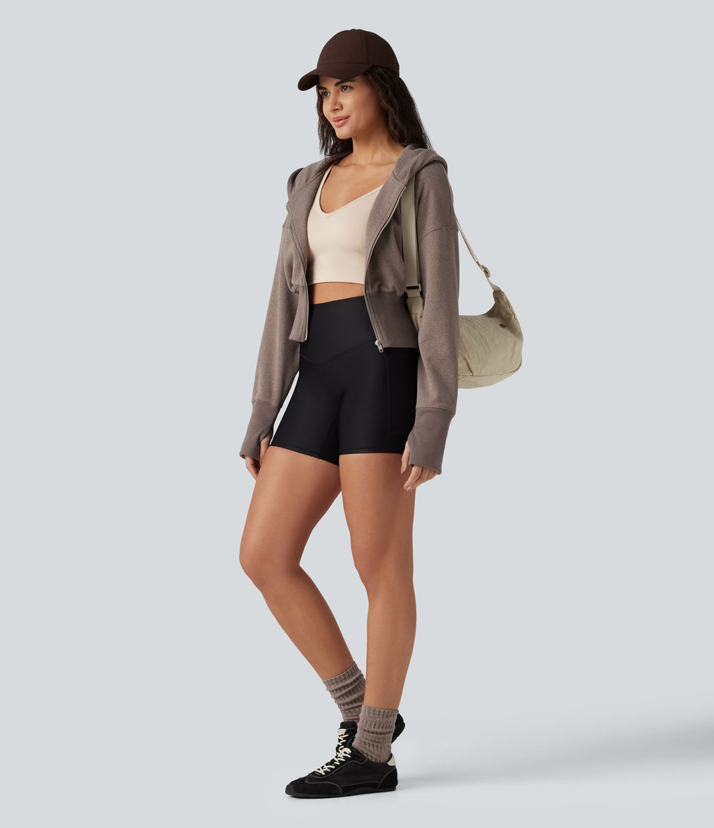 Sweat à capuche zippé avec manches raglan et passe-pouces