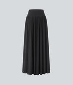 Jupe décontractée maxi fluide 2-en-1 taille haute avec fente