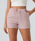 Short casual côtelé taille haute à rayures avec cordon de serrage et poches (7,5 cm)