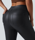 Pantalon skinny casual taille haute en simili cuir extensible avec poches