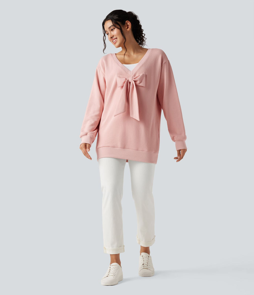Sweat-shirt en coton oversize nœud dos à manches longues - Réversible devant et dos