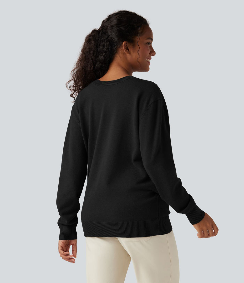 Pull décontracté réversible effet cache-cœur à décolleté en V et manches longues