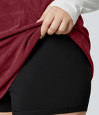 Jupe Casual Grande Taille en Velours Côtelé Mini à Taille Haute avec Fermeture Éclair Invisible 2 en 1