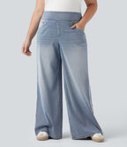 Halara Flex™ Jean large fluide taille haute à rayures délavé décontracté grande taille avec poches