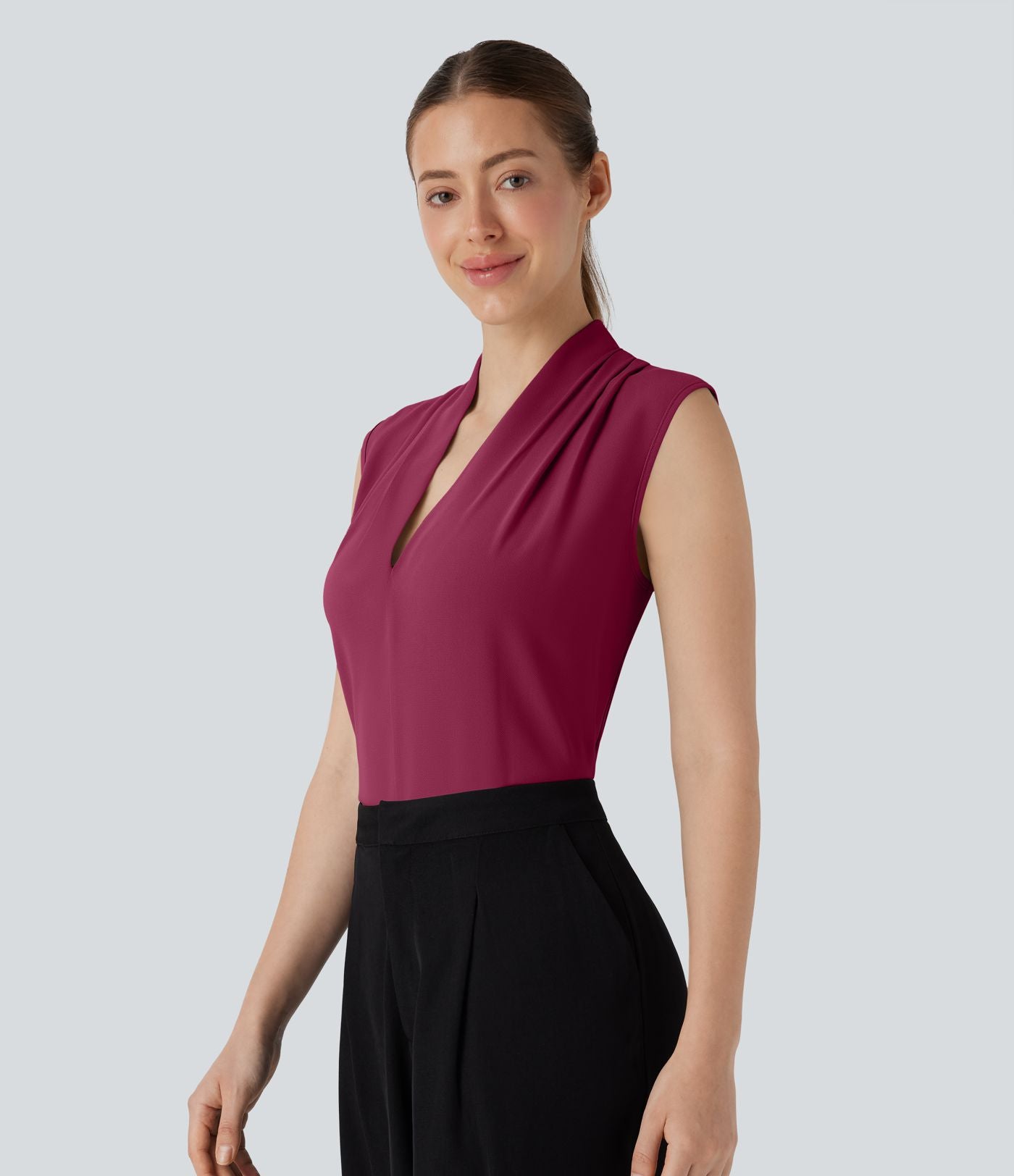 Blouse sans manches col V pour le bureau