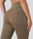 Legging de yoga rayé taille haute avec cordon de serrage et poches