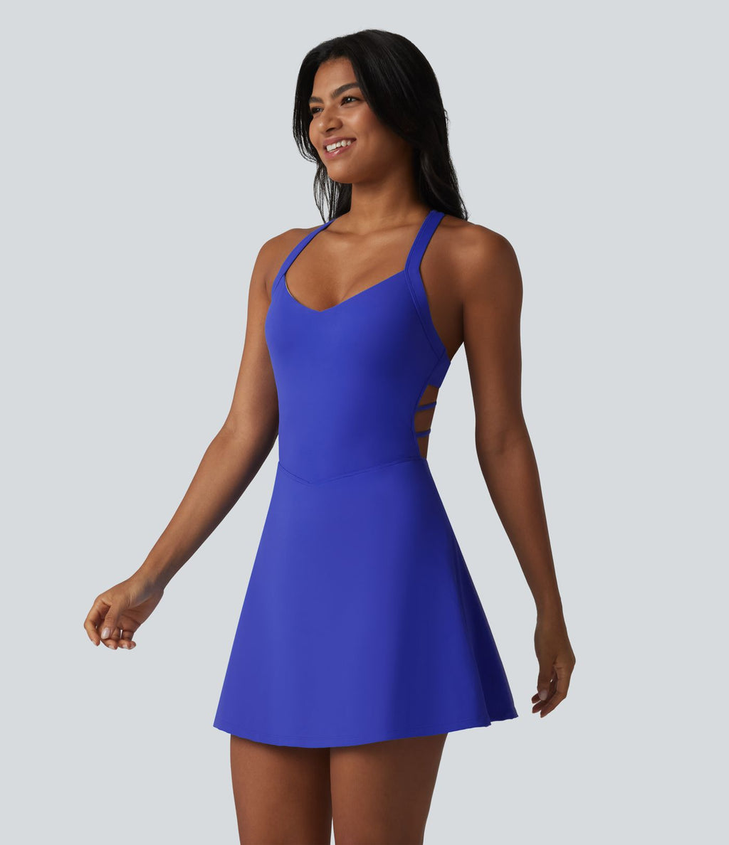 SoftlyZero™ Plush Robe sport mini de yoga 2-en-1 dos nageur croisé dos nu avec soutien-gorge intégré et poches - Easy Peasy