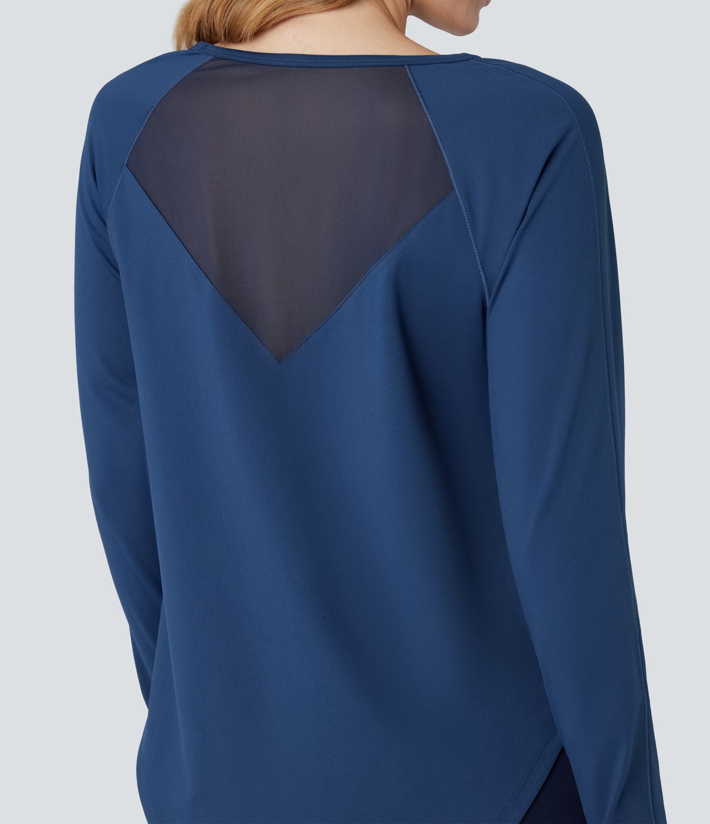 Top de sport col rond mesh contrastant manches longues avec trous pouces