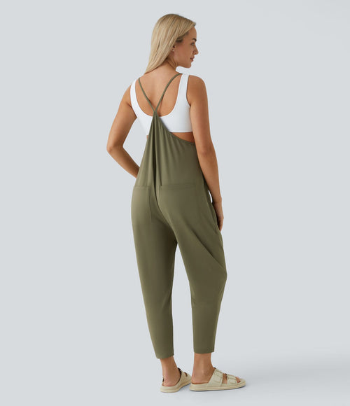 Combinaison Casual à Jambes Fuselées Chevilles Lâche Dos Nu Poches Multiples