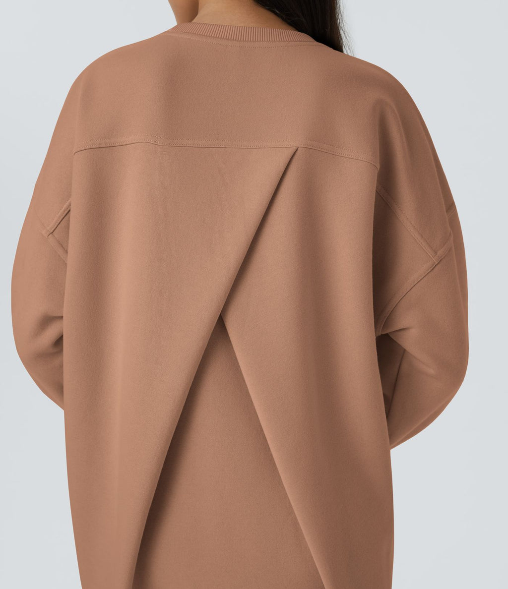 Sweat-shirt décontracté en polaire, col rond, manches longues, poches latérales, coupe oversize