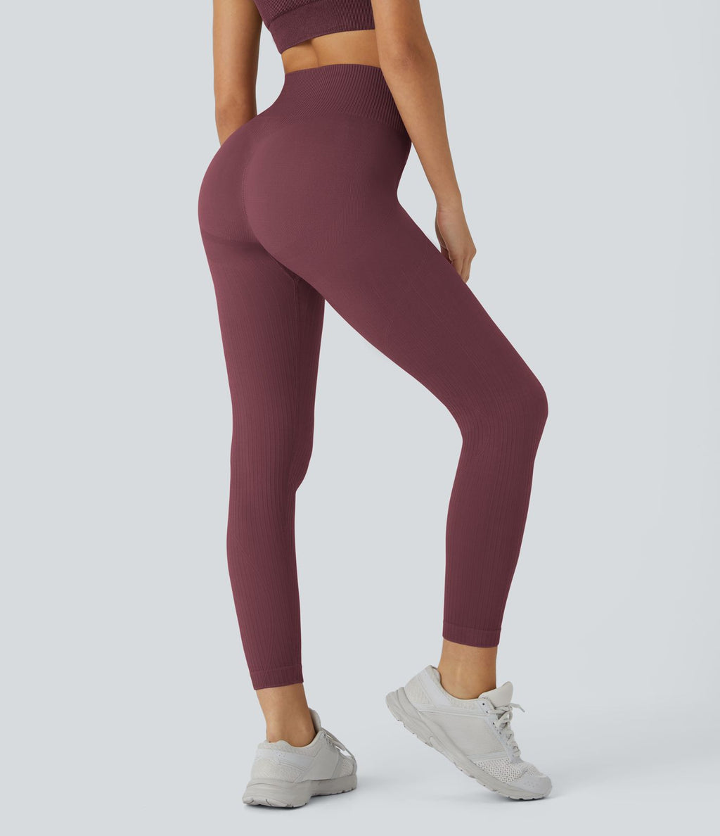 Legging d'entraînement gainant effet push-up taille haute côtelé doux sans couture OneForm Seamless Flow