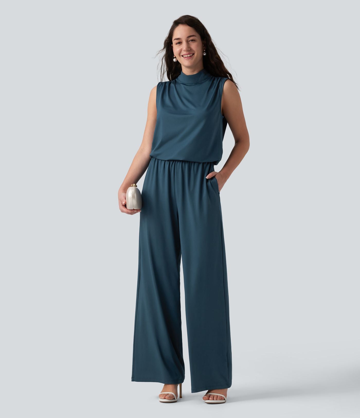 Combinaison mariage et demoiselle d'honneur col montant sans manches coupe droite avec poches - Easy Peasy