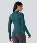 Haut de sport yoga demi-zip à manches longues avec passants pouces sans couture OneForm Seamless Flow