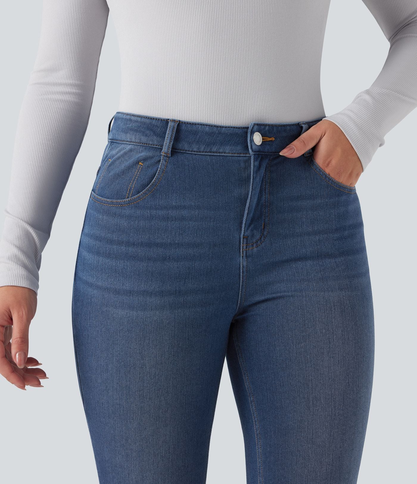 Halara Flex™ Denim Heat Jean casual évasé taille mi-haute avec poches