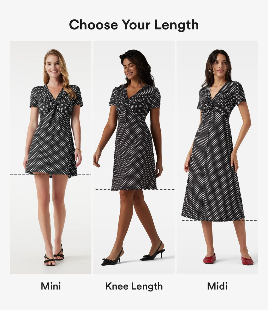Robe mini décontractée à pois, col V, manches courtes