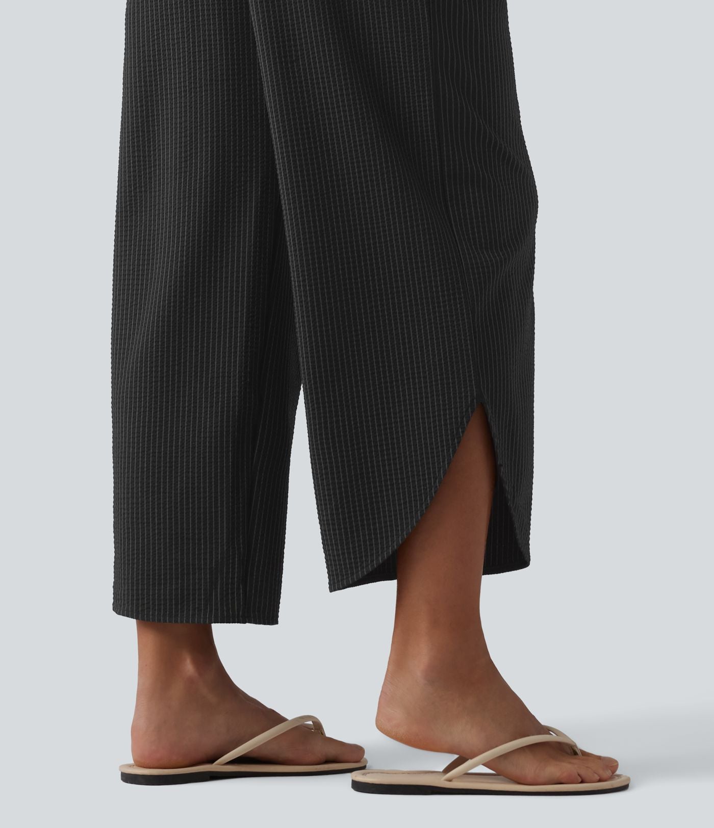 Pantalon décontracté taille haute ventre plat à rayures séchage rapide avec poches - UPF40+