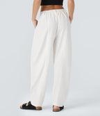 Pantalon tailleur ample, taille moyenne, coupe barrel, à poches