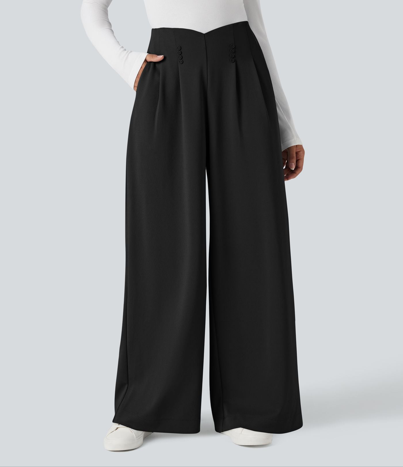 Pantalon tailleur large taille haute en crêpe avec poches Halara Flex™