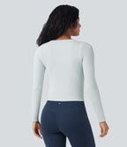 Haut de sport yoga ajusté col Henley en maille gaufrée à manches longues sans couture OneForm Seamless Flow