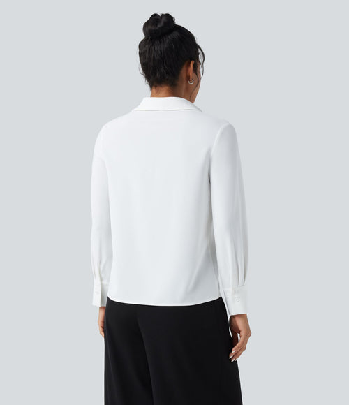 Chemise de travail en mousseline col V manches longues