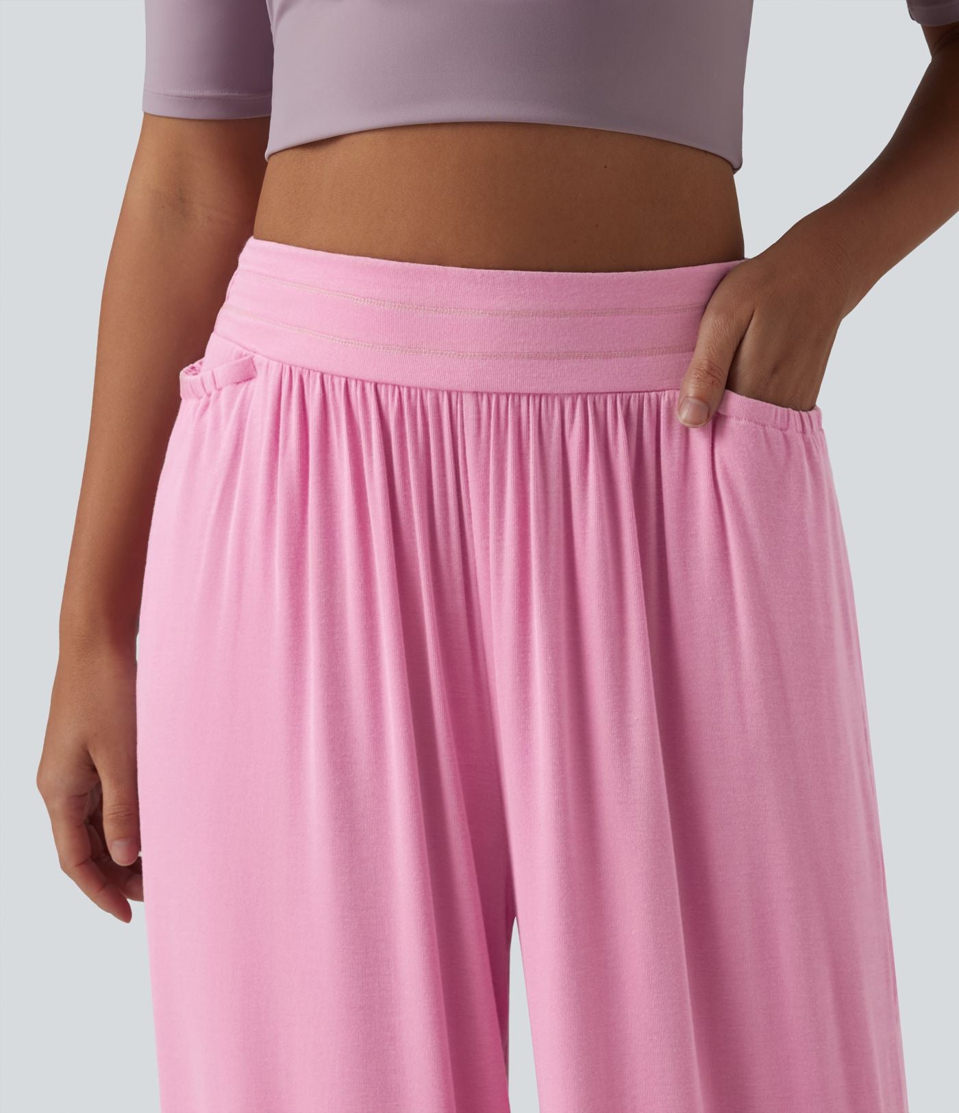 Pantalon ample décontracté côtelé taille haute ventre plat avec poches