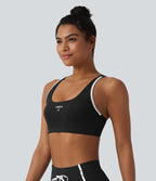 Brassière de sport yoga col U échancré color block imprimé lettrage avec brassière intégrée maintien léger