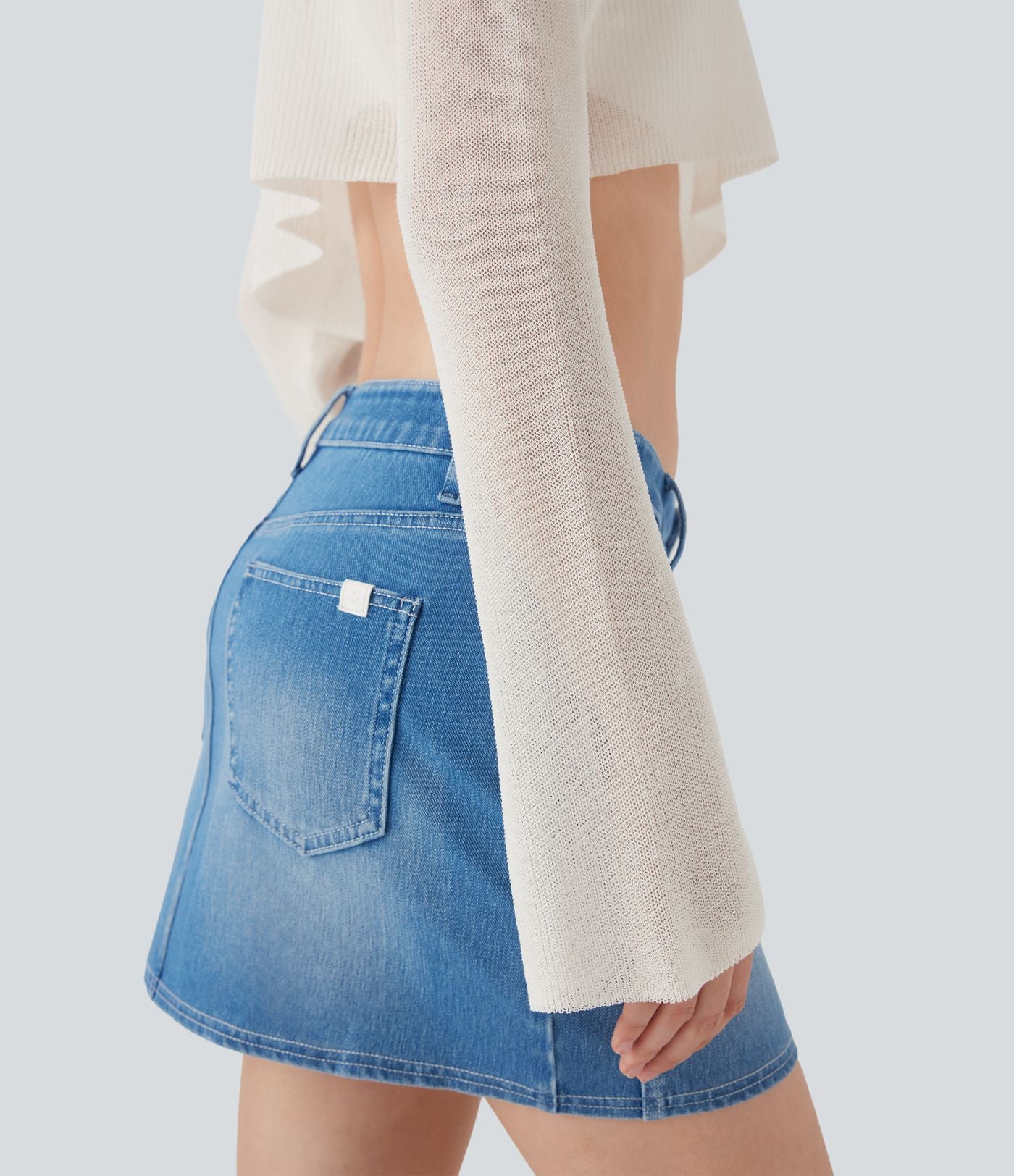 Pull décontracté transparent crop top encolure arrondie avec manches volantées