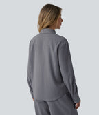 Chemise manches longues aspect lin avec poche