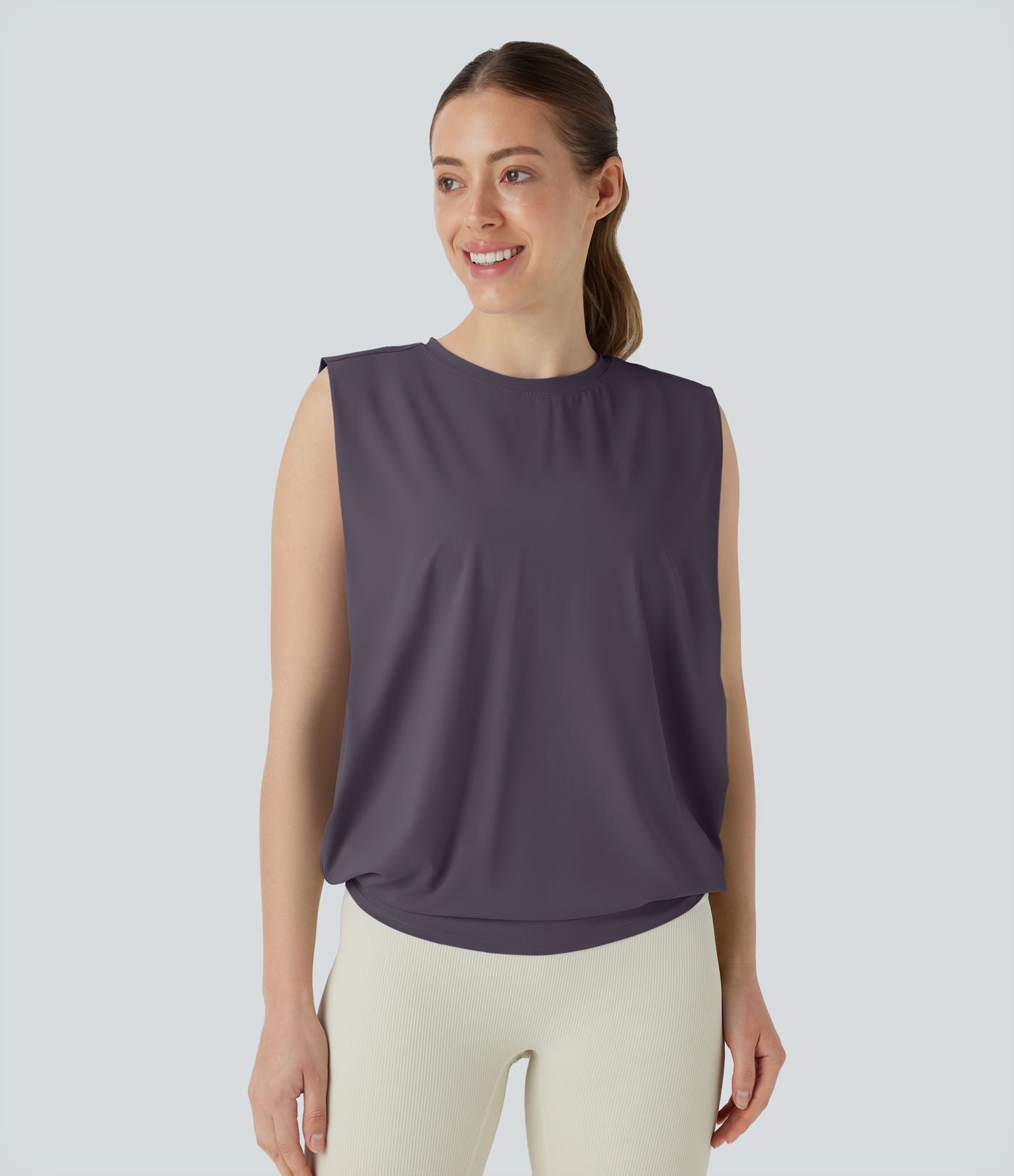 Débardeur de yoga col rond froncé, tissu rafraîchissant - Protection UPF50+