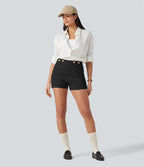 Short taille haute décontracté en lin stretch 7,5 cm avec poches