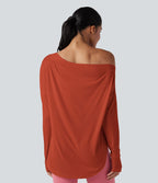 Top de sport yoga une épaule séchage rapide ourlet arrondi asymétrique manches longues avec trous pouces - Brassière intégrée