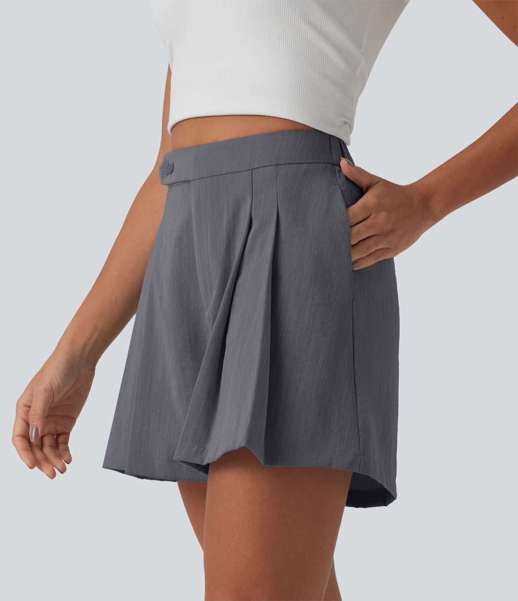 Short tailleur casual aspect lin à plis taille haute 12,5 cm avec poches