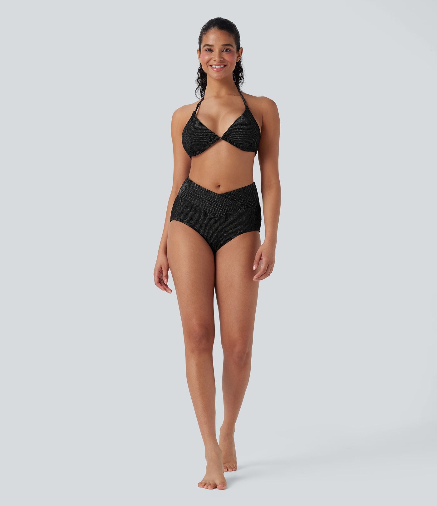 Bas de bikini maillot de bain côtelé taille basse croisé