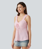 Débardeur décontracté froncé avec cordon de serrage, broderie anglaise et soutien-gorge intégré
