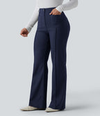 Pantalon tailleur évasé taille haute avec poches