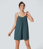 Combinaison Large Casual à Jambes Larges Solide avec Fines Bretelles Réglables Poches Latérales Plissées
