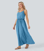 Robe longue fluide type nuisette à bretelles ajustables avec poches