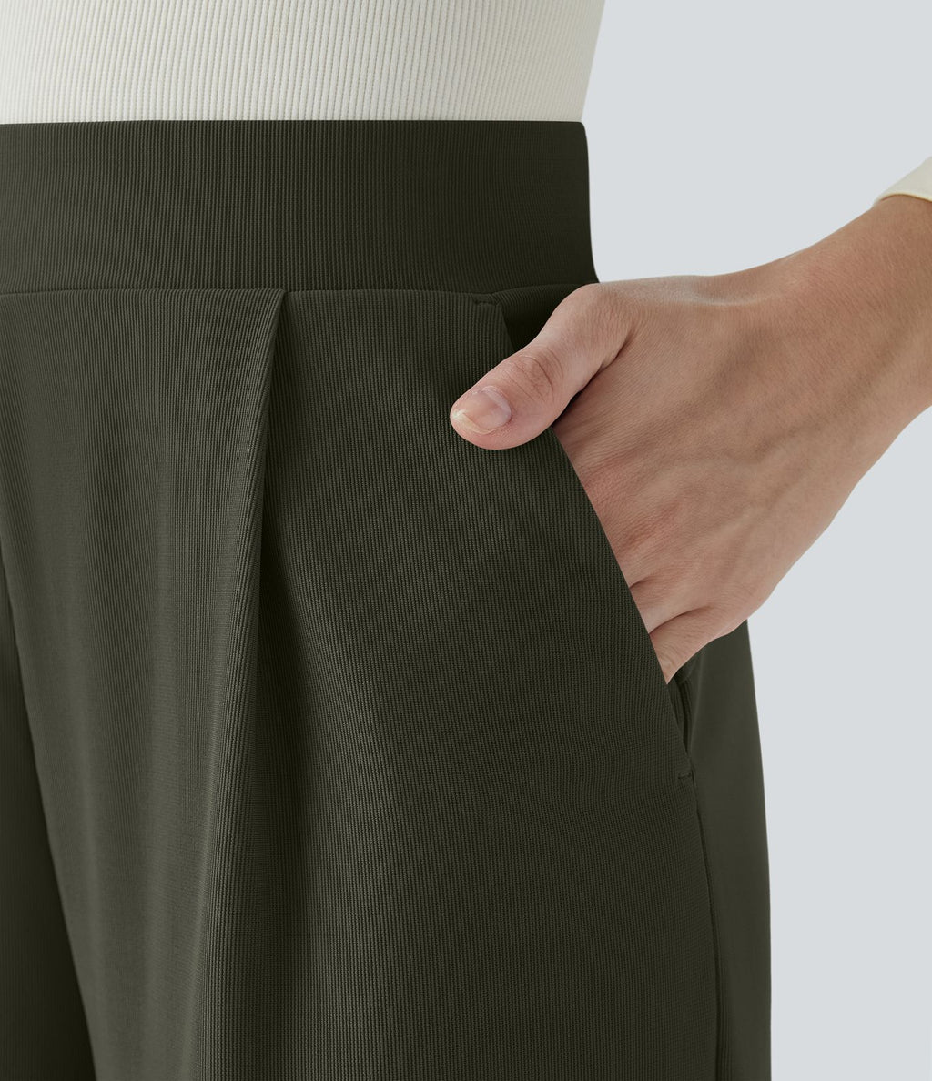Halara Flex™ Pantalon Tailleur Évasé à Taille Haute Sculptant la Silhouette avec Poches Latérales Micro Waffle