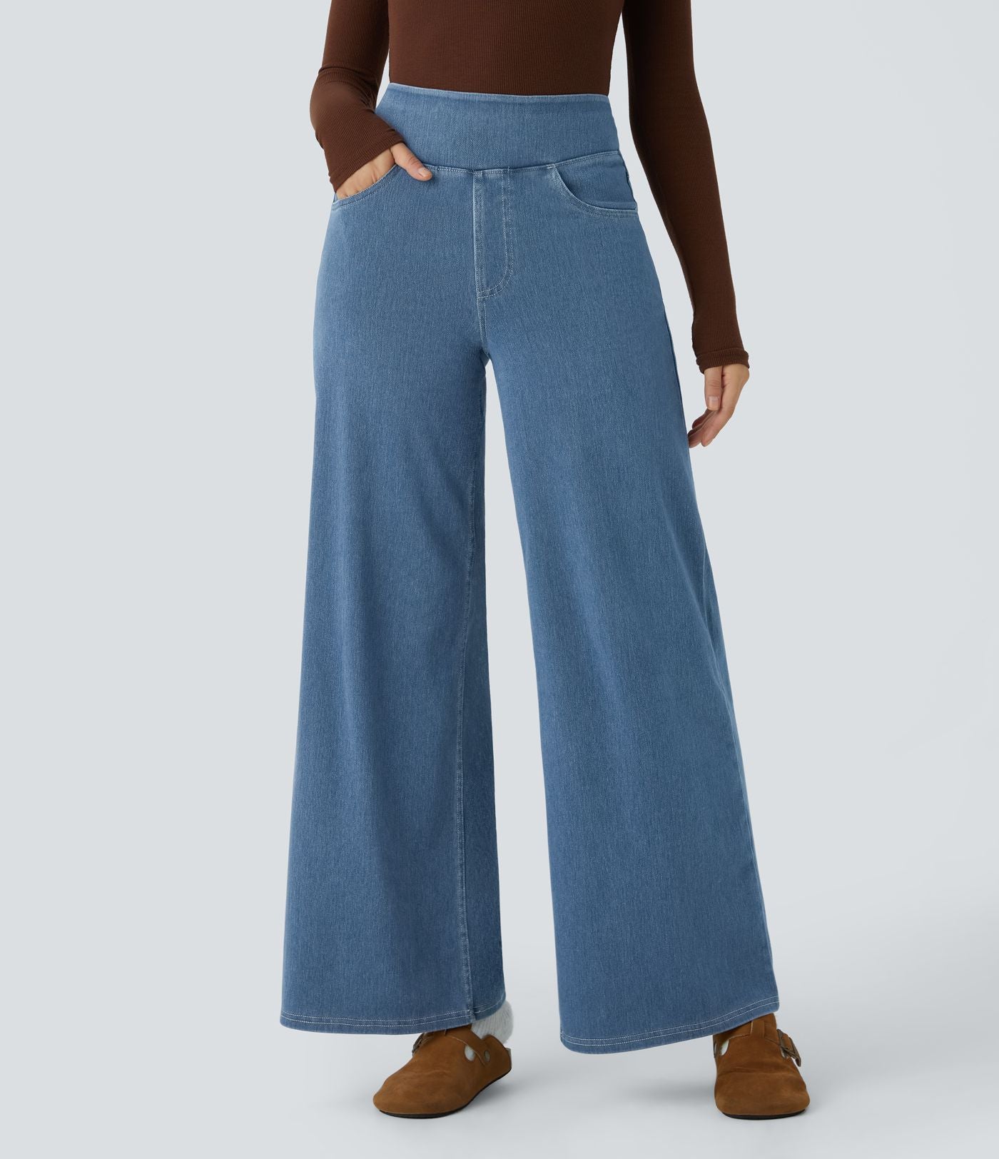 Halara Flex™ Jean Large Travail à Taille Haute Poches Multiples et Tricot Extensible