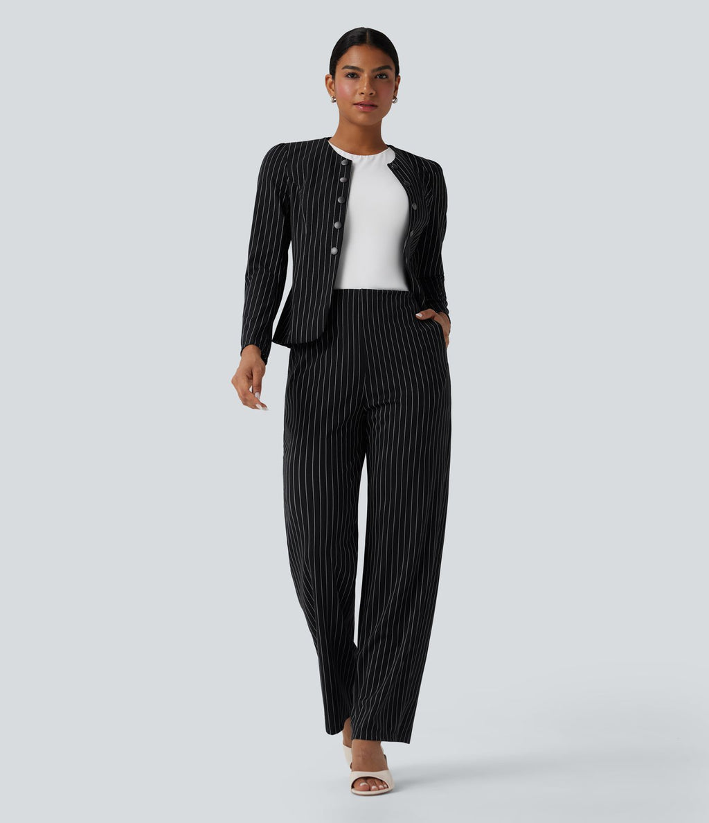 Blazer travail ouvert col rond manches longues