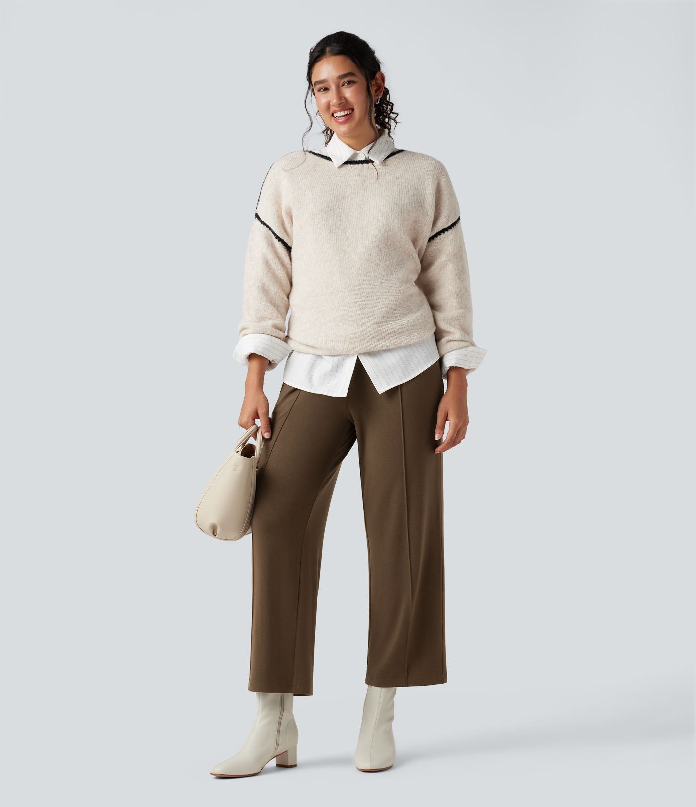 Pantalon tailleur thermique taille haute avec poches